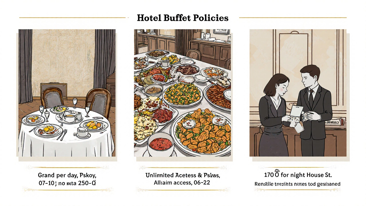 Три разных отеля демонстрируют свои политики буфета: разовый, неограниченный и платный.