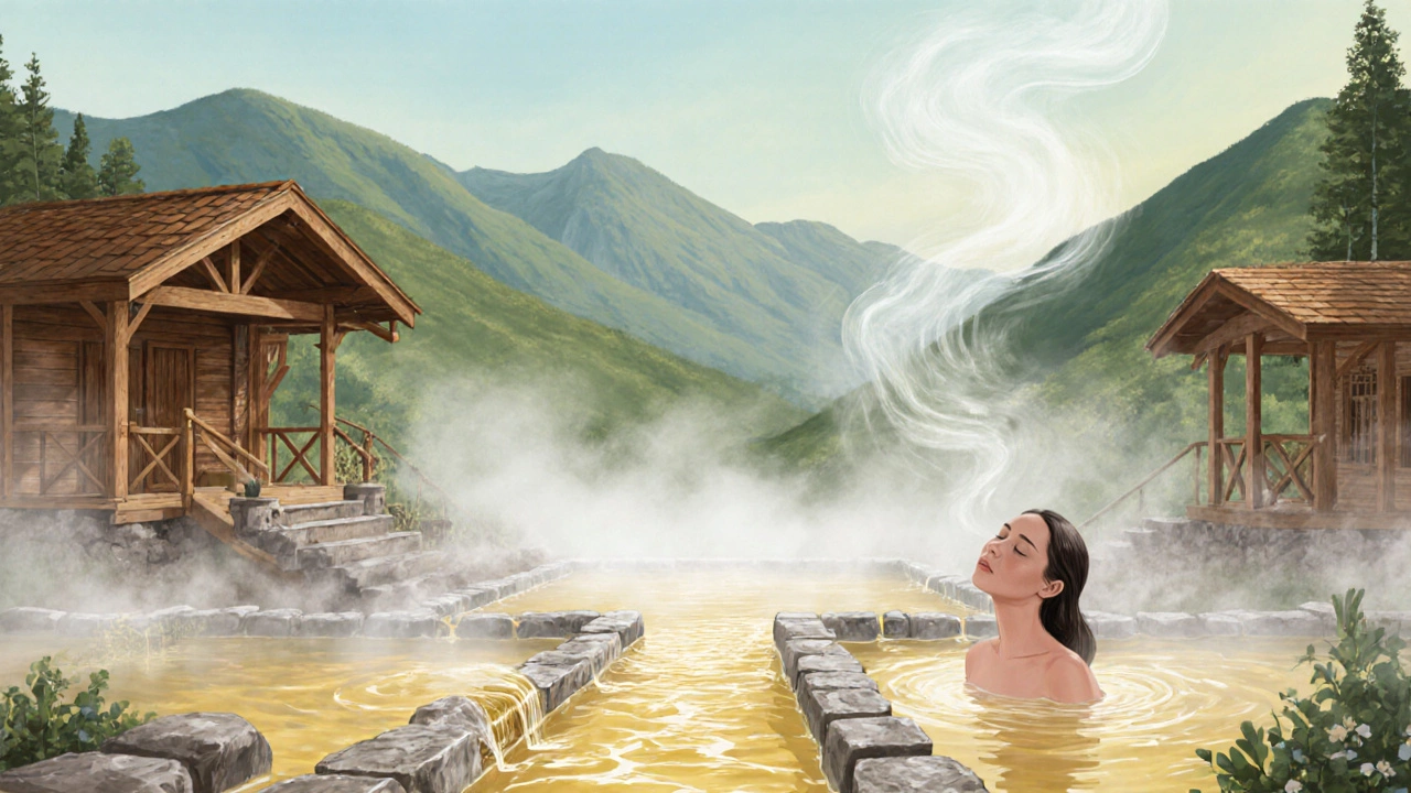 Кавказские Минеральные Воды: целебные источники в тумане среди гор.