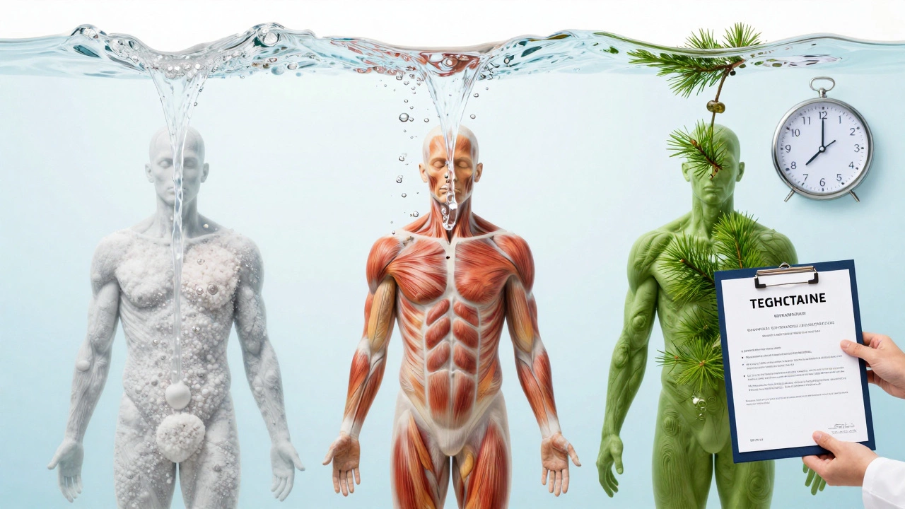 Три потока воды с разными минералами входят в силуэт человека, символизируя лечебное воздействие.