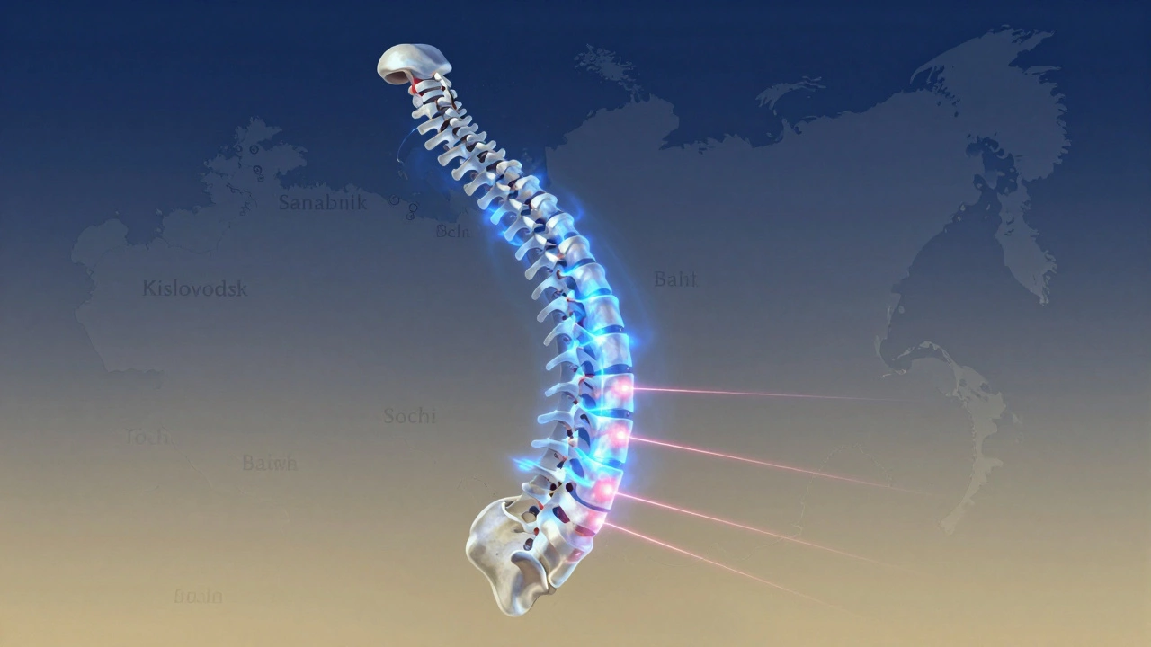 Визуализация магнитного и лазерного воздействия на позвоночник и хрящевые ткани.