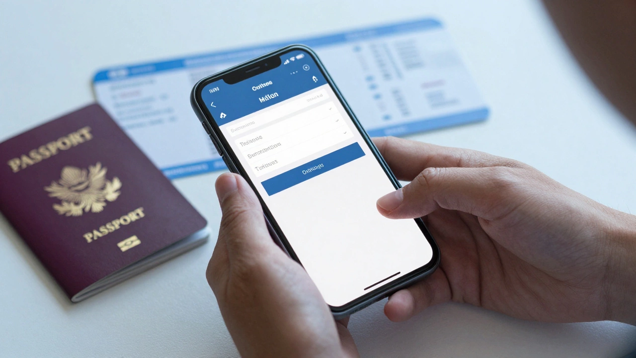 Турист смотрит на смартфон с деталями бронирования в отеле или кафе